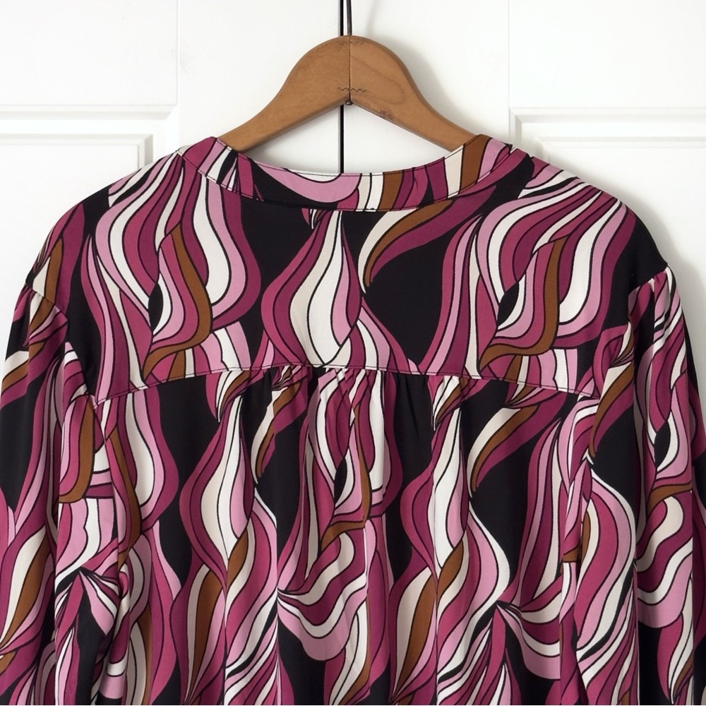 Cocomo Tunic Blouse Womens 1X Pink Black V Neck 3/4 Roll Tab Sleeve Swirl Hippie - Picture 7 of 11